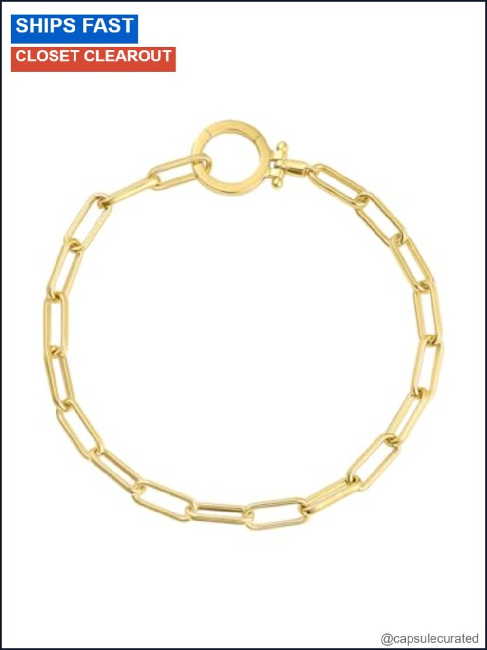 18K Gold-Plated Paperclip Chain Bracelet 7 1/4" Layering Stackable